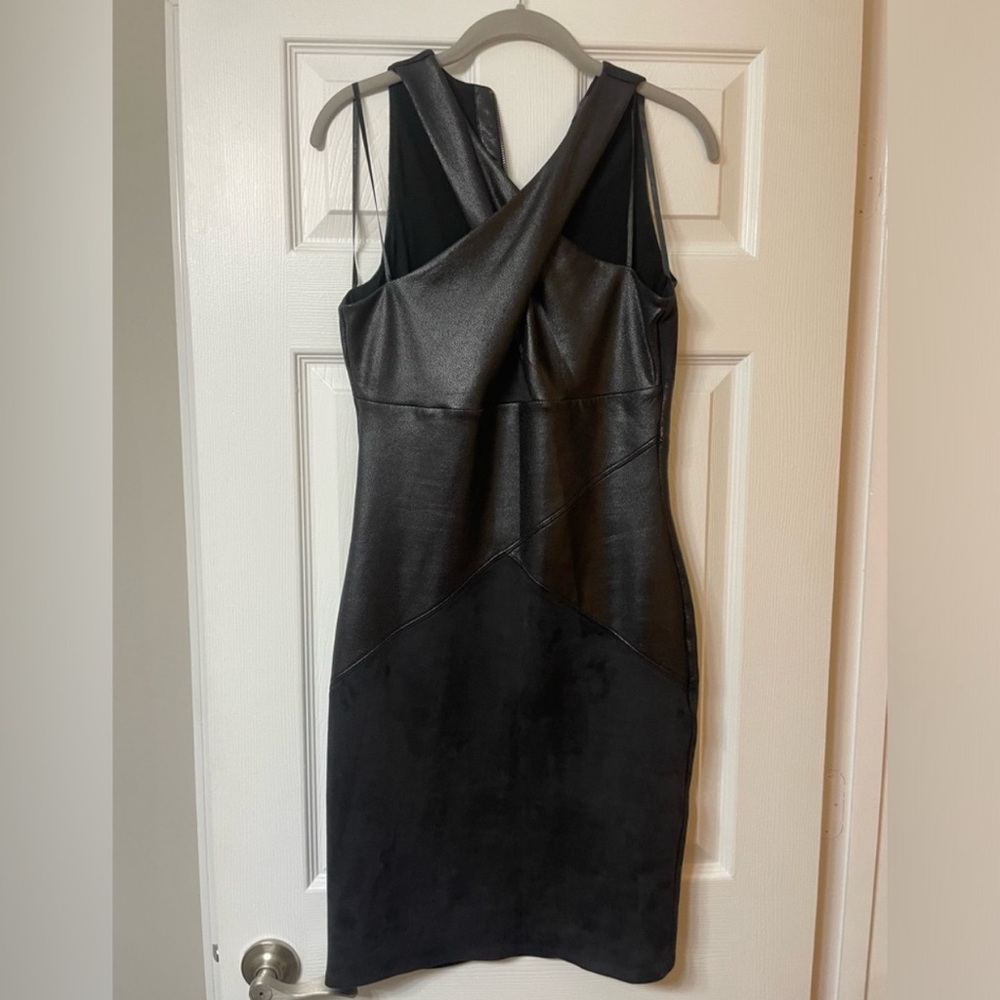 Hale Bob Black Hannah Suede Vegan Leather Criss Cross Mesh Lined Bodycon Dress